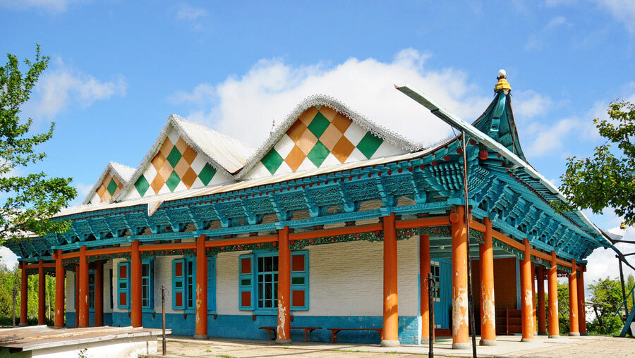 Traditionelle Holzarchitektur der Dunganischen Moschee in Karakol